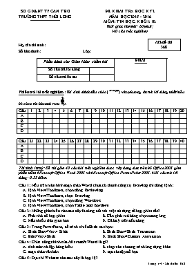 Đề kiểm tra học kì II Tin học 10 - Mã đề 368 - Năm học 2015-2016 - Trường THPT Thới Long